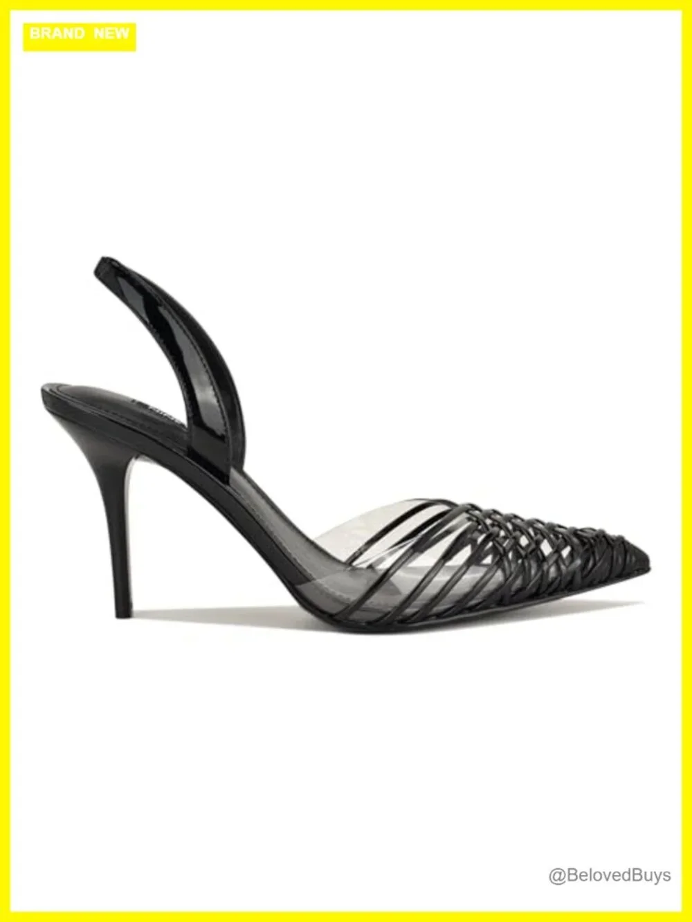 Nine West Pemma Pointy Toe Stiletto Heels Faux Patent Leather Slingback Pumps